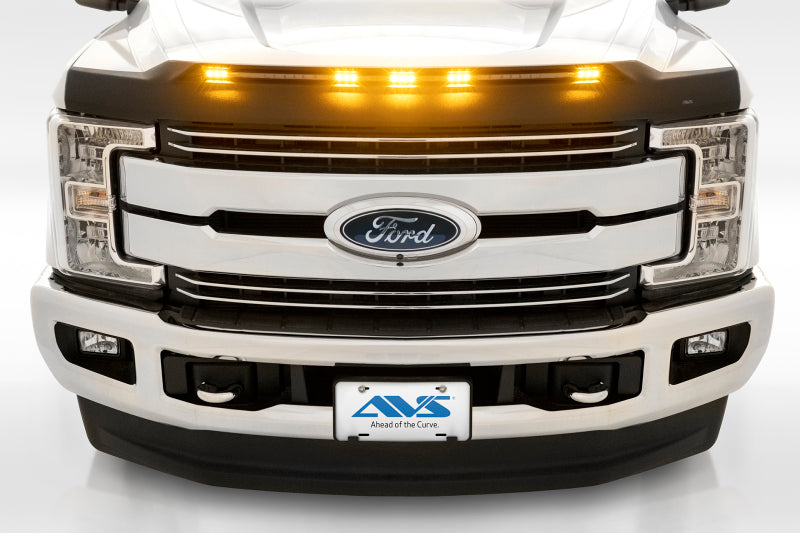 AVS 2017-2019 Ford F250 Super Duty Aeroskin Low Profile Hood Shield w/ Lights - Black - Mammoth Racing -