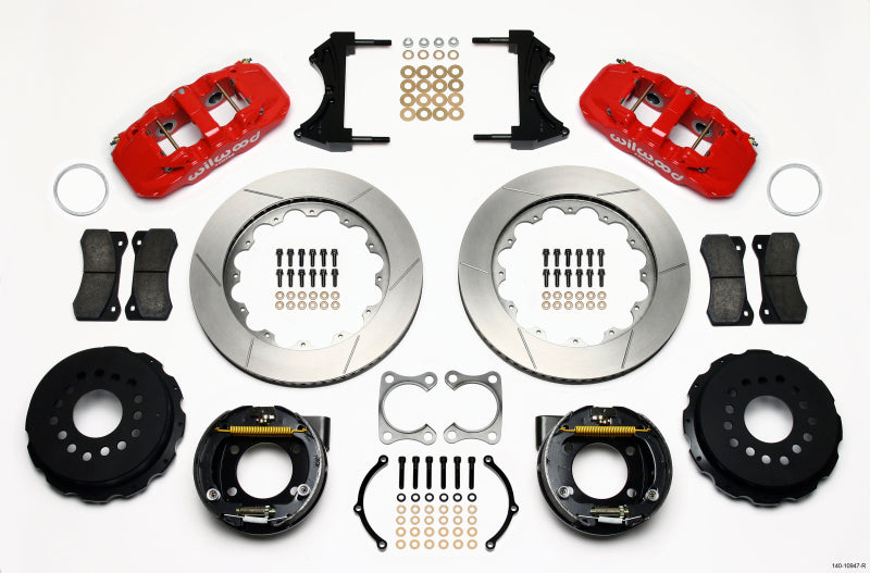 Wilwood Aero4 Rear P-Brake Kit 14.00in Red Big Ford Old Style 2.36in Offset - Mammoth Racing -