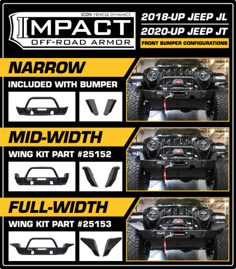 Icon 2018+ Jeep Wrangler JL / 2020+ JT Front Impact Bumper Full Width Wings - Mammoth Racing -