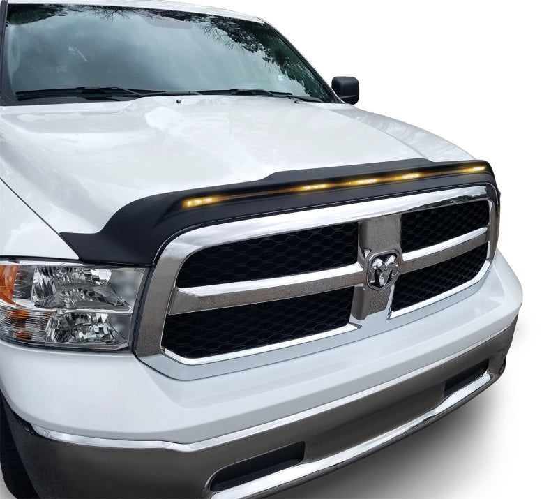 AVS 2009-2018 Dodge Ram 1500 (Excl Sport / Rebel) Aeroskin Low Profile Hood Shield w/ Lights - Black - Mammoth Racing -