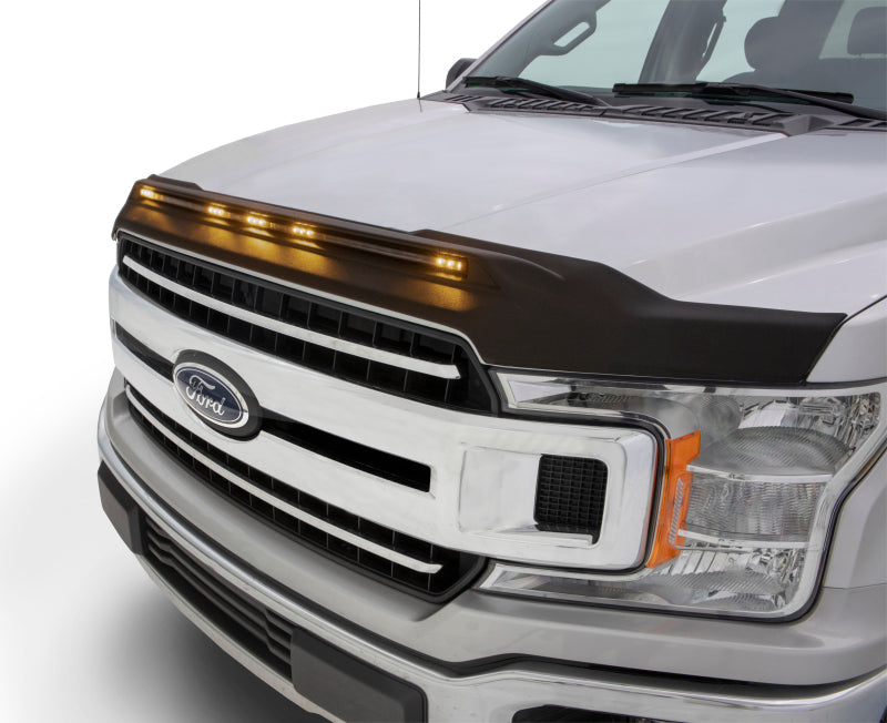 AVS 2015-2019 Ford F150 Aeroskin Low Profile Hood Shield w/ Lights - Black - Mammoth Racing -