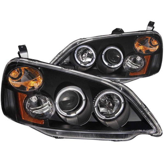 ANZO 2001-2003 Honda Civic Projector Headlights w/ Halo Black - My Store