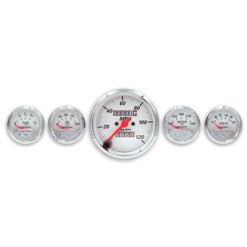 Autometer Arctic White GM 5 Pc Kit Box w/ Mech Speedo, Elec Oil Press, Water Temp, Volt, Fuel Level - My Store
