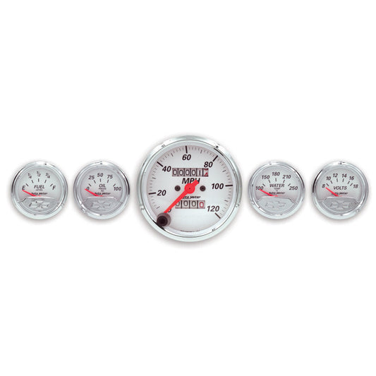 Autometer Arctic White GM 5 Pc Kit Box w/ Mech Speedo, Elec Oil Press, Water Temp, Volt, Fuel Level - My Store