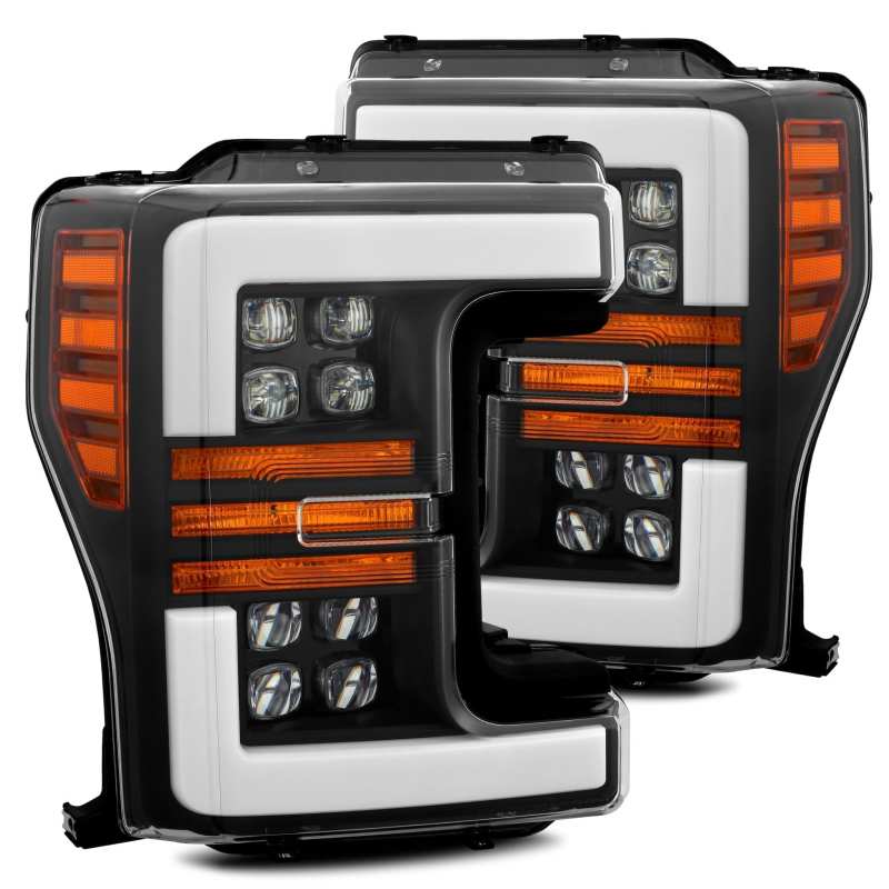 AlphaRex 17-19 Ford F-250 SD NOVA LED Proj Headlights Plank Style Matte Blk w/Activ Light/Seq Signal - Mammoth Racing -