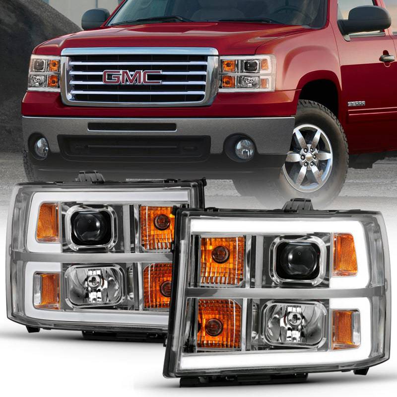 ANZO 2007-2013 Gmc Sierra 1500 Projector Headlight Plank Style Chrome w/ Clear Lens Amber - My Store