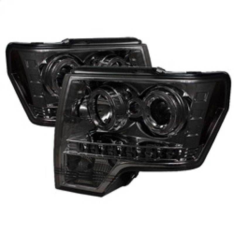 Spyder Ford F150 09-14 Projector Headlights Halogen Model- LED Halo LED Smke PRO-YD-FF15009-HL-SM - Mammoth Racing -