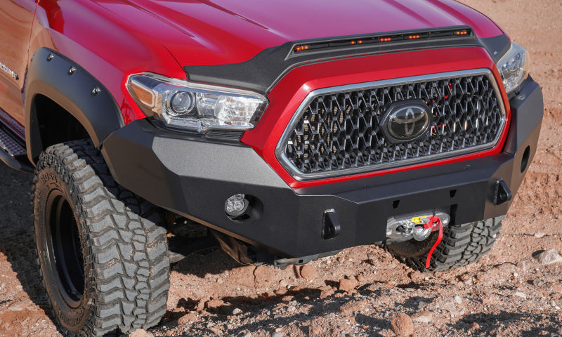 AVS 2016-2019 Toyota Tacoma Aeroskin Low Profile Hood Shield w/ Lights - Black - Mammoth Racing -