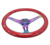 NRG Classic Wood Grain Steering Wheel (350mm) Red Grip w/Neochrome 3-Spoke Center - My Store