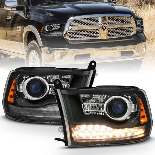 ANZO 2009-2018 Dodge Ram 1500 Projector Headlights Plank Style Halo w/Switchback Matte Black - My Store