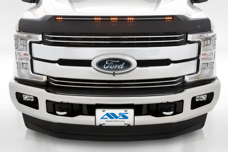 AVS 2017-2019 Ford F250 Super Duty Aeroskin Low Profile Hood Shield w/ Lights - Black - Mammoth Racing -