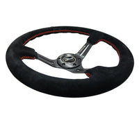 NRG Reinforced Steering Wheel (350mm / 3in. Deep) Blk Suede w/Red Stitching & 5mm Spokes w/Slits - My Store