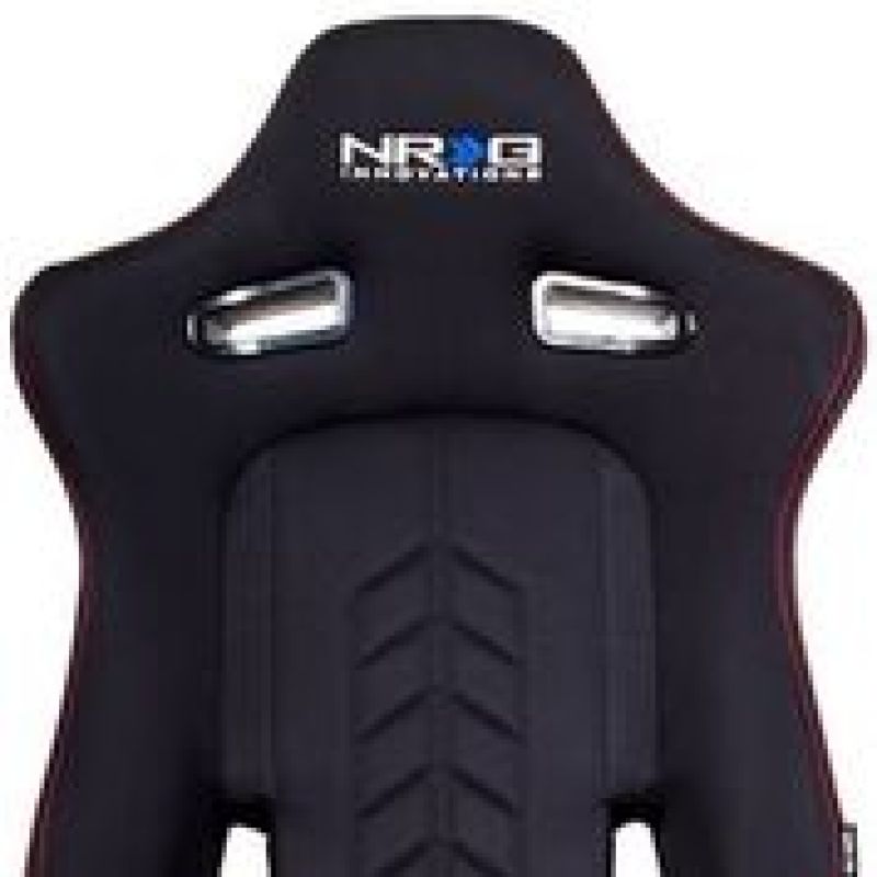 NRG Sport Seats (Pair) Cloth w/NRG Logo & NRG Arrow Cushion Imprint - Black w/Red Stitch - My Store