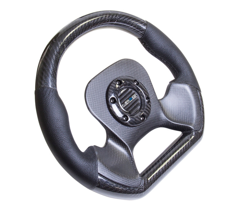 NRG Carbon Fiber Steering Wheel (320mm) CF Center Plate & Two-Tone Carbon w/Leather Trim Handles - My Store