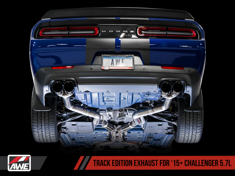 AWE Tuning 2017+ Dodge Challenger 5.7L Track Edition Exhaust - Diamond Black Quad Tips - Mammoth Racing -