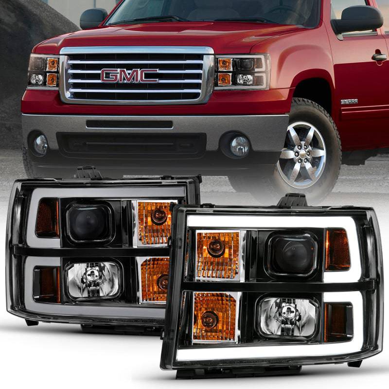 ANZO 2007-2013 Gmc Sierra 1500 Projector Headlight Plank Style Black w/ Clear Lens Amber - My Store