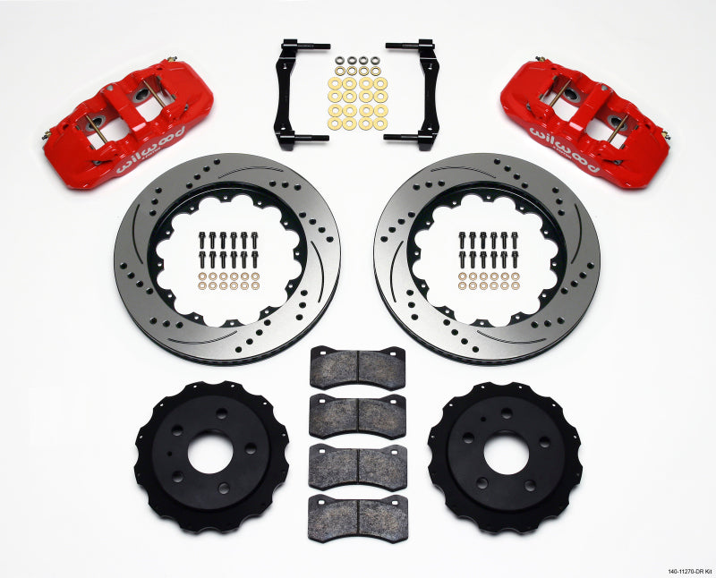 Wilwood Aero4 Rear Kit 14.25in Drilled Red 2010-2015 Camaro - Mammoth Racing -