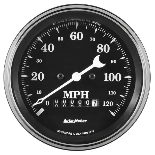 Auto Meter Gauge Speedo. 3 3/8in 120mph Elec. Prog. w/ Wheel Odo Old Tyme Black - My Store