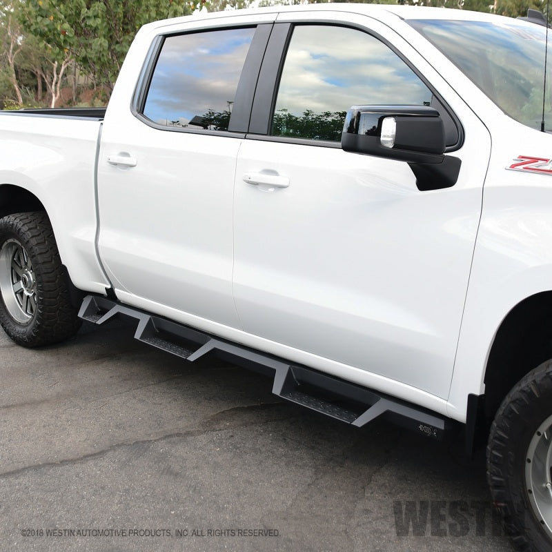Westin 2019 Chevrolet Silverado/Sierra 1500 (5.5ft) Drop Wheel to Wheel Nerf Step Bars - Txt Black - Mammoth Racing -