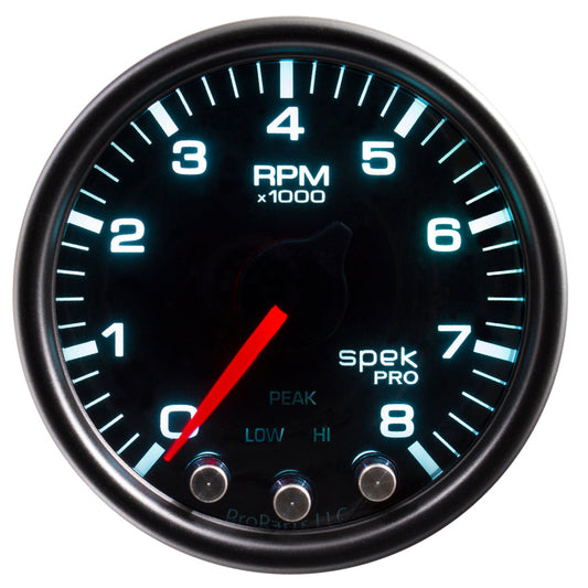 Autometer Spek-Pro Gauge Tach 2 1/16in 8K Rpm W/ Shift Light & Peak Mem Blk/Smoke/Blk - My Store