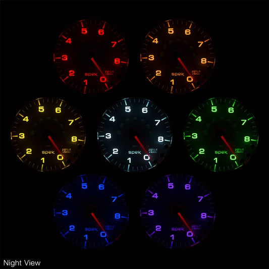 Autometer Spek-Pro Gauge Tach 2 1/16in 11K Rpm W/ Shift Light & Peak Mem Blk/Smoke/Blk