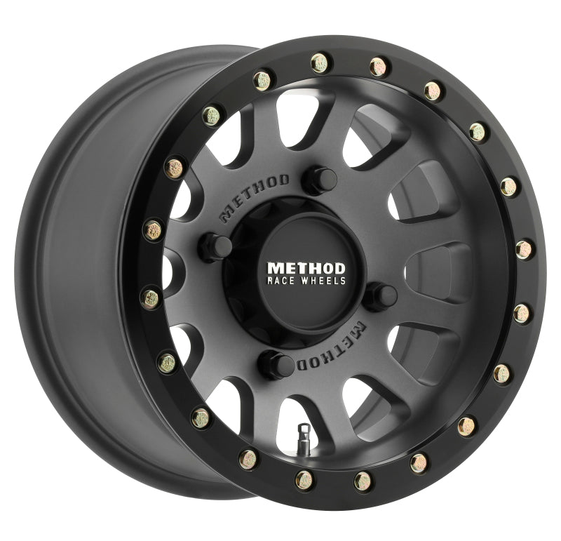 Method Mr401 UTV Beadlock 14x7 4+3/+13mm Offset 4x156 132mm CB Titanium w/Matte Black Ring Wheel - Mammoth Racing -