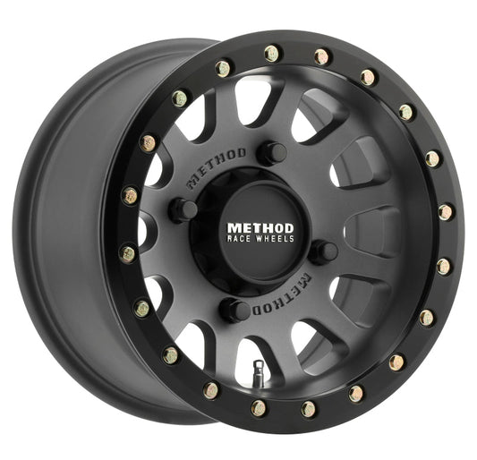 Method Mr401 UTV Beadlock 14x7 4+3/+13mm Offset 4x156 132mm CB Titanium w/Matte Black Ring Wheel - Mammoth Racing -