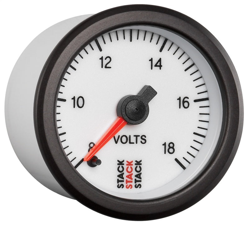 Autometer Stack 52mm 8-18v Pro Stepper Motor Battery Voltage Gauge - White - My Store