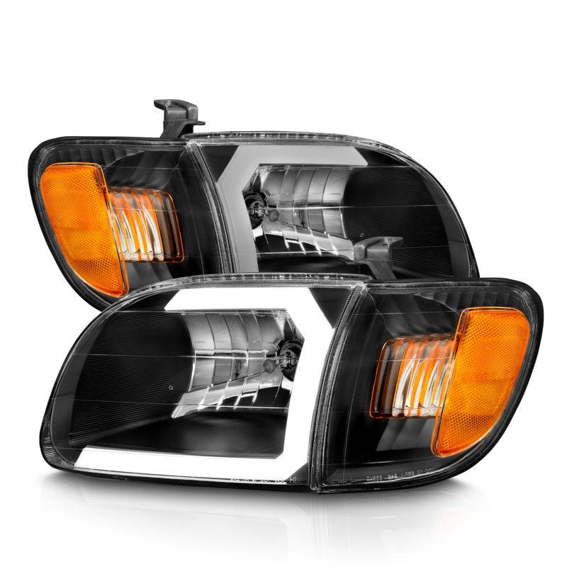 ANZO 00-04 Toyota Tundra (Fits Reg/Acc Cab Only) Crystal Headlights w/Light Bar Black w/Corner Light - My Store