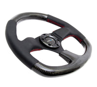 NRG Carbon Fiber Steering Wheel (320mm) Flat Bottom & Leather Trim w/Red Stitching - My Store