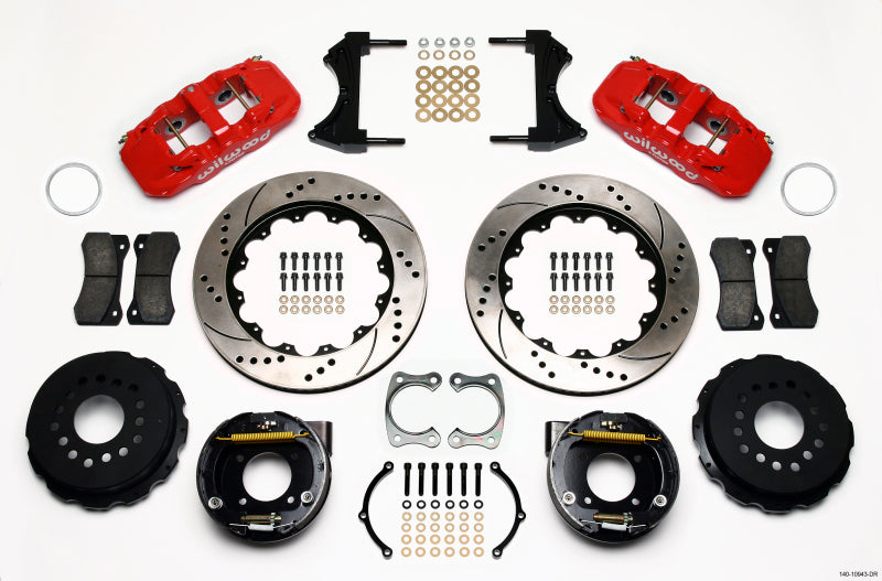 Wilwood Aero4 Rear P-Brake Kit 14.00in Drilled Red Chevy 12 Bolt w/ C-Clips - Mammoth Racing -