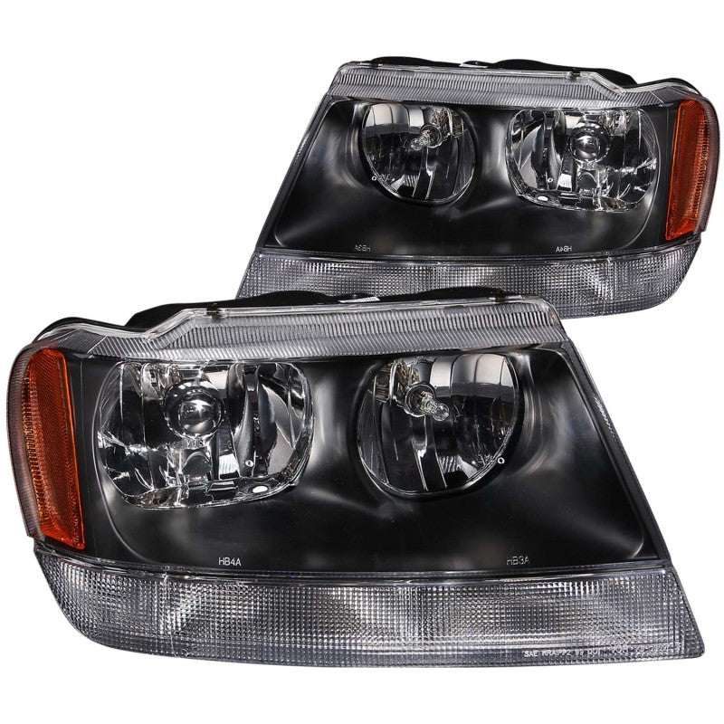 ANZO 1999-2004 Jeep Grand Cherokee Crystal Headlights Black - Mammoth Racing -
