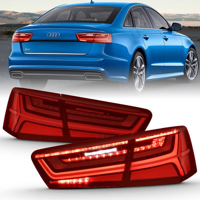 ANZO 2012-2018 Audi A6 LED Taillight Black Housing Red/Clear Lens 4 pcs (Sequential Signal) - My Store