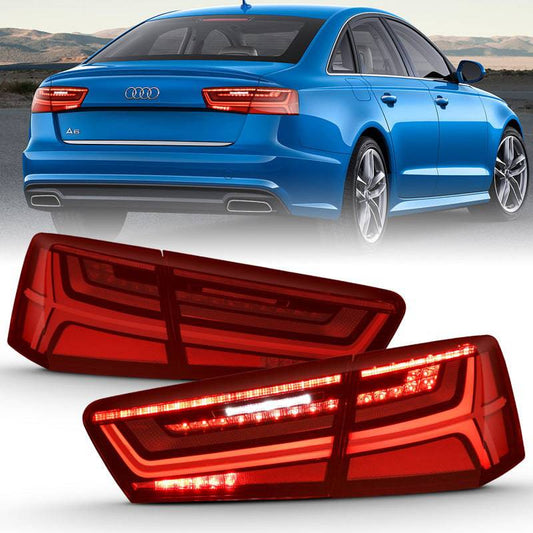 ANZO 2012-2018 Audi A6 LED Taillight Black Housing Red/Clear Lens 4 pcs (Sequential Signal) - My Store