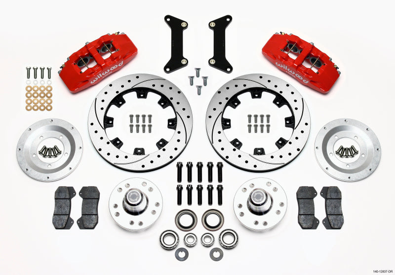 Wilwood Dynapro 6 Front Hub Kit 12.19in Drilled Red 79-87 GM G Body - Mammoth Racing -