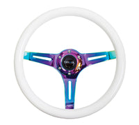 NRG Classic Wood Grain Steering Wheel (350mm) Glow-N-The-Dark Green Grip w/Neochrome 3-Spoke Center - My Store