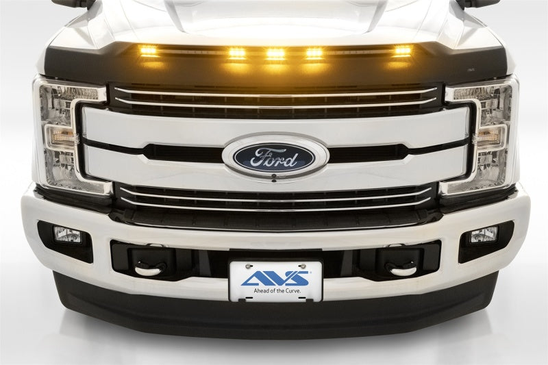 AVS 2017-2019 Ford F250 Super Duty Aeroskin Low Profile Hood Shield w/ Lights - Black - Mammoth Racing -