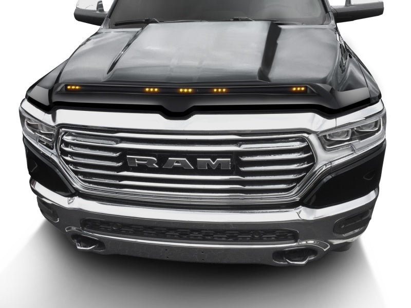 AVS 19-22 Ram 1500 Aeroskin Hood Shield Color Match w/ Lights - Diamond Black - Mammoth Racing -