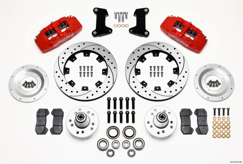 Wilwood Dynapro 6 Front Hub Kit 12.19in Drilled Red 74-80 Pinto/Mustang II Disc Spindle only - Mammoth Racing -