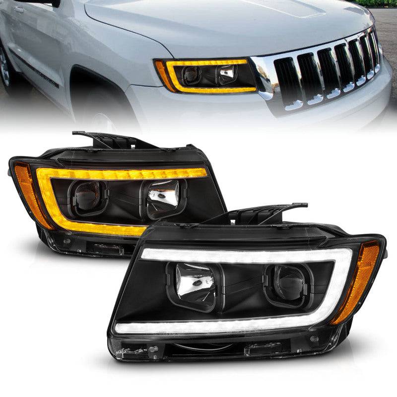 ANZO 11-13 Jeep Grand Cherokee (Factory Halogen Only) Projector Headlights w/Light Bar Swtchbk Black - My Store