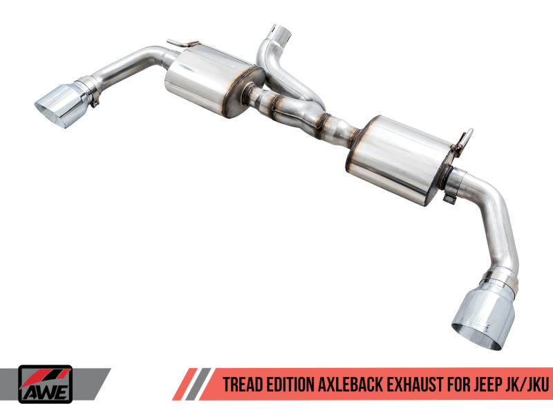 AWE Tuning 07-18 Jeep Wrangler JK/JKU 3.6L Tread Edition Axle-Back Dual Exhaust - Chrome Silver Tips - Mammoth Racing -