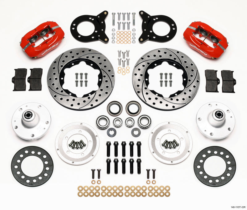 Wilwood Forged Dynalite Front Kit 11.00in Dril Red 1965-1969 Mustang Disc & Drum Spindle - Mammoth Racing -