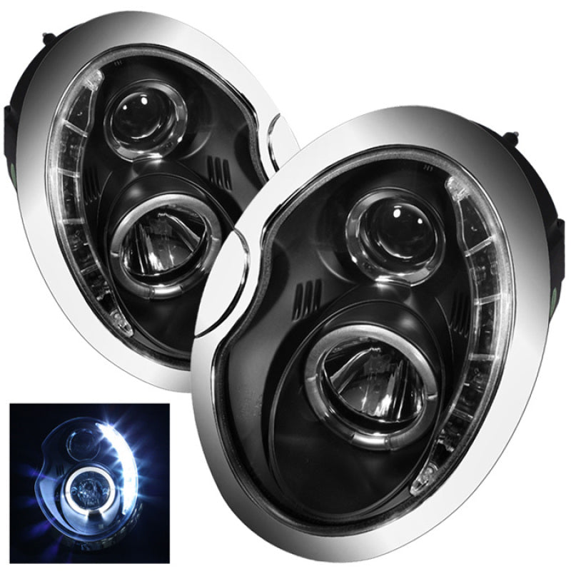 Spyder Mini Cooper 02-06 Projector Headlights DRL Black High H1 Low H1 PRO-YD-MC02-DRL-BK - Mammoth Racing -