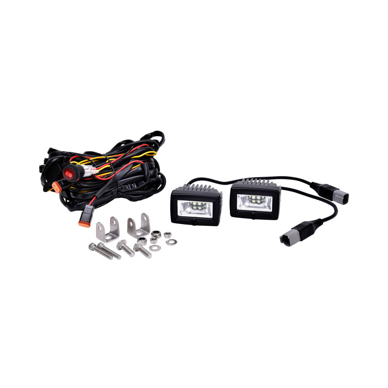 KC HiLiTES C-Series 2in. C2 LED Light 20w Area Flood Beam (Pair Pack System) - Black - Mammoth Racing -