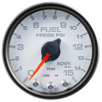 Autometer Spek-Pro Gauge Fuel Press 2 1/16in 15psi Stepper Motor W/Peak & Warn Wht/Blk - My Store