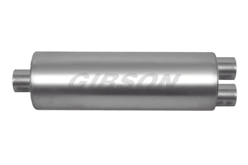 Gibson SFT Superflow Center/Dual Round Muffler - 8x24in/3.5in Inlet/3in Outlet - Stainless - Mammoth Racing -