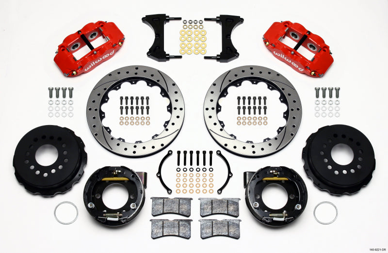 Wilwood Narrow Superlite 4R Rear P-Brk Kit 12.88in Drill Red 2005-2014 Mustang - My Store