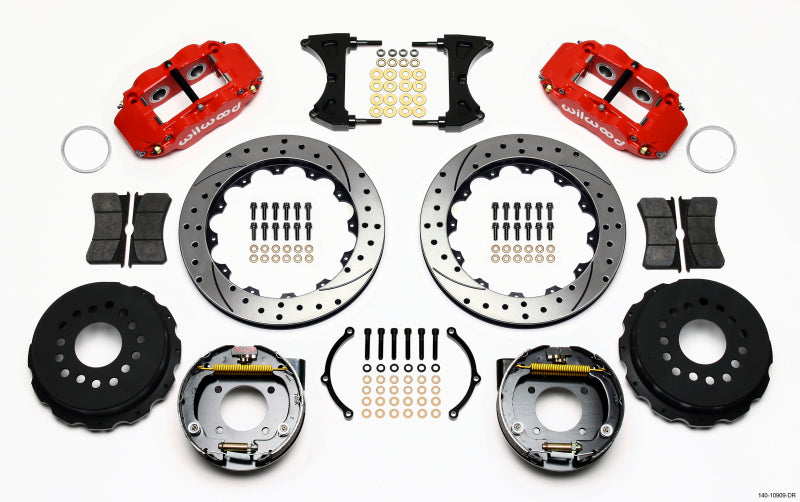 Wilwood Narrow Superlite 4R Rear P-Brk Kit 12.88in Drilled Red Chevy 12 Bolt-Spec 3.15in Brng Front - Mammoth Racing -