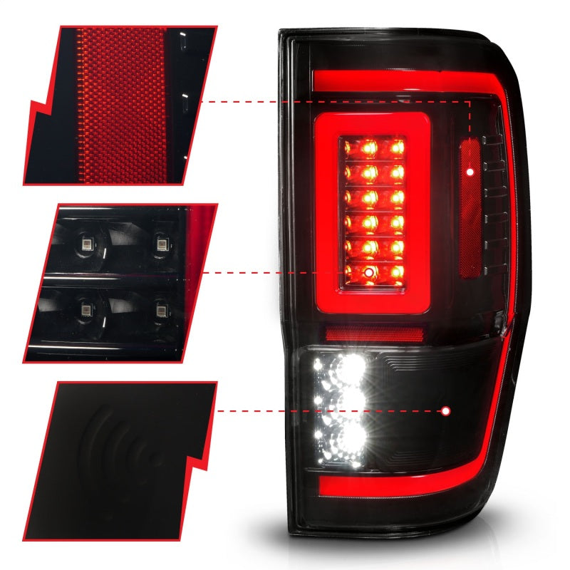 ANZO 19-22 Ford Ranger Full LED Taillights w/ Lightbar Sequential Signal Black Housing/Smoke Lens - Mammoth Racing -