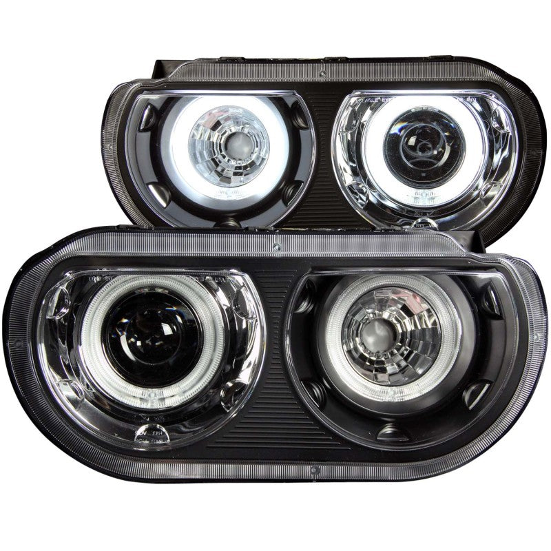 ANZO 2008-2014 Dodge Challenger Projector Headlights w/ Halo Black (CCFL) - Mammoth Racing -